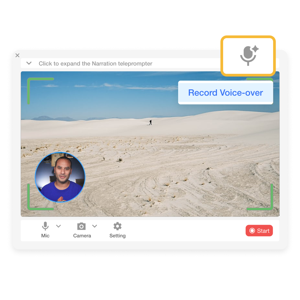 Use Visla’s voiceover tool to narrate your news story with commentary on-screen or in split-view.